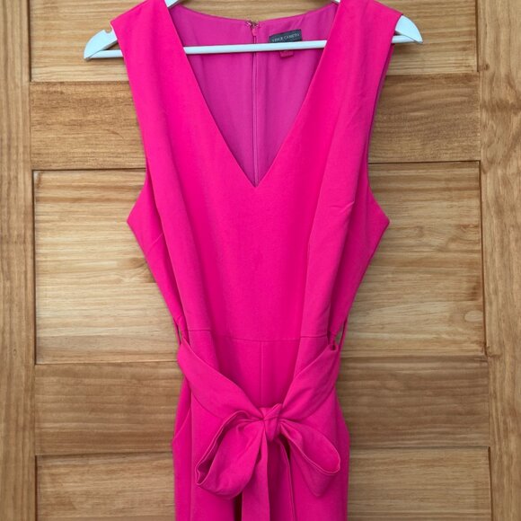 Vince Camuto Hot Pink Cropped Wide Leg Belted Sleeveless Jumpsuit Women size 14 - Picture 3 of 6